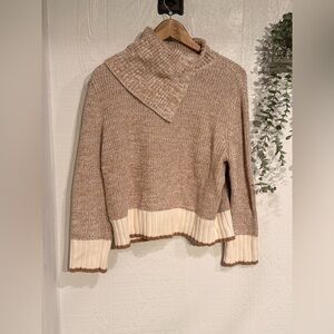 MARLED CABLE Split Turtleneck Sweater NWOT camel marl